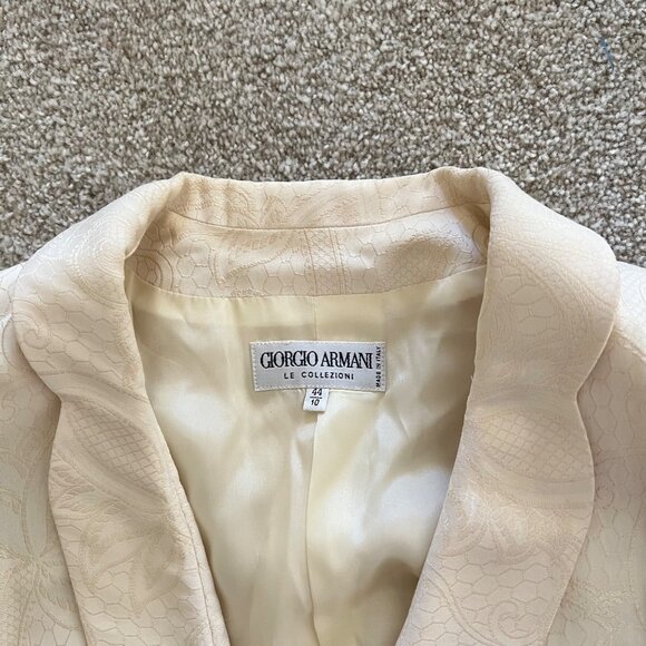 Giorgio Armani Vintage Silk Cream Elegant Floral Jacquard Fabric Blazer Medium - Picture 6 of 13